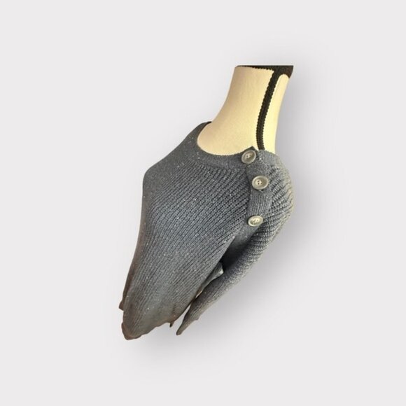 Womens Ann Taylor Loft L Blue Grey Half Turtleneck Shoulder Button Sweater Large - Picture 5 of 9